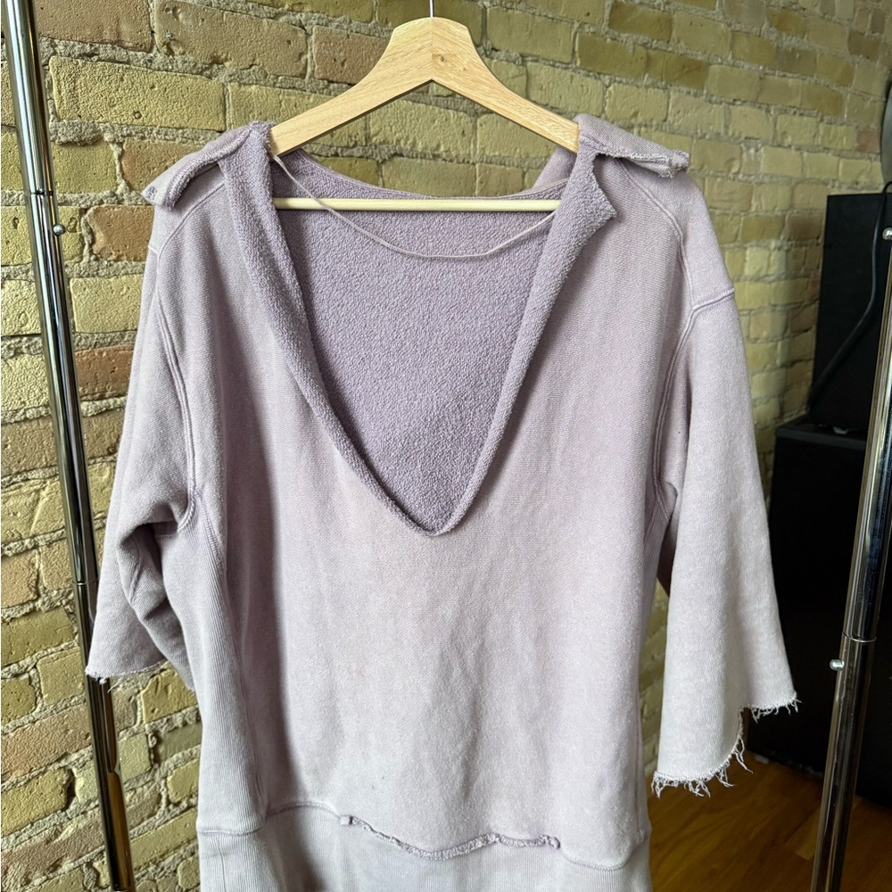 Free People Distressed Lavender V-neck Hoodie